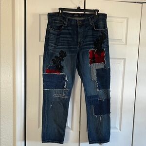 Lauren Ralph Lauren Women’s Patchwork Flannel Beaded Relaxed Jeans Size 14